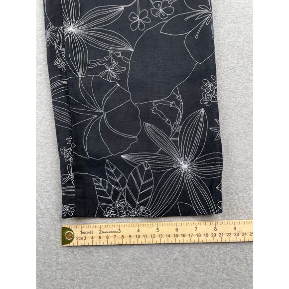 VTG Larry Levine Womens Pants 14 Black White Floral High Rise Straight Ankle - Picture 8 of 16